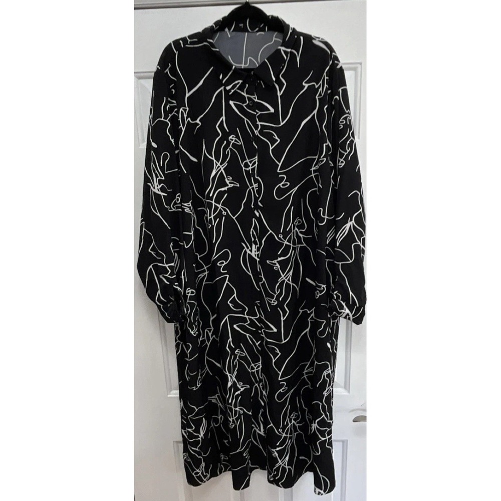 SHEIN Geometric Collared Shirt/Dress/White Long Sleeve Polyester Women's Large